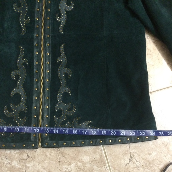 Linea by Louis Dell’Olio Suede Zip Jacket Green Embellished Studded XL - Picture 16 of 16